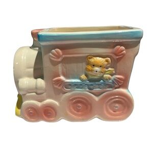 Vintage 1970s Ceramic Train Baby Planter, Gift for baby, Retro pottery planter